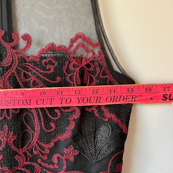 🏷️ 2/$20 Greylin Black and Red Embroidered Illusion Neckline Cocktail Dress - Picture 12 of 12